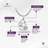 Lovely Loyal Double Heart 925 Sterling Silver Necklace for Girls
