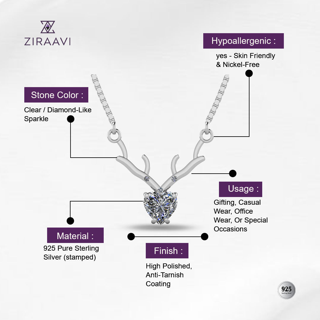Deer Heart 925 Sterling Silver Pendant for Ladies