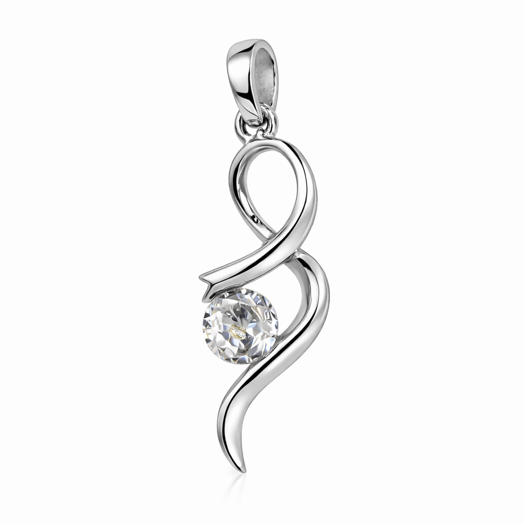 Silver Tone Abstract Swirl Pendant Round Crystal Minimal Elegant Jewellery