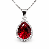 Red Teardrop Crystal Pendant Silver Tone Halo Statement Elegant Jewellery