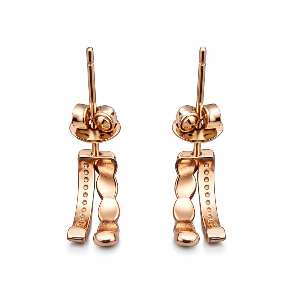 Rose Gold-Tone Textured Hoop Earrings with CZ Accent Dual Band Design
