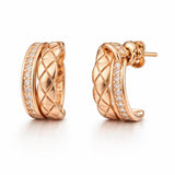 Rose Gold-Tone Textured Hoop Earrings with CZ Accent Dual Band Design