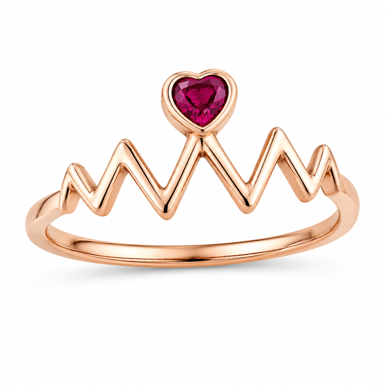 Rose Gold Heartbeat Ring with Heart CZ