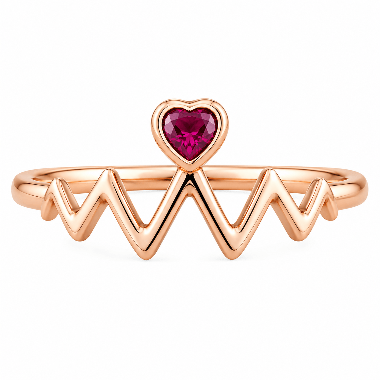 Rose Gold Heartbeat Ring with Heart CZ