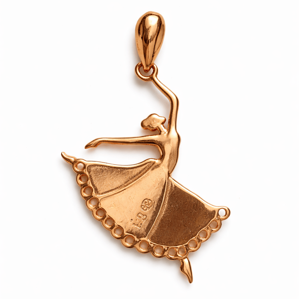 Rose Gold Tone Ballerina Pendant with Blue Enamel Dress Design