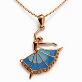 Rose Gold Tone Ballerina Pendant with Blue Enamel Dress Design