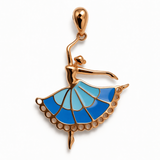 Rose Gold Tone Ballerina Pendant with Blue Enamel Dress Design