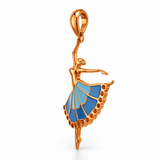 Rose Gold Tone Ballerina Pendant with Blue Enamel Dress Design