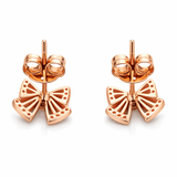 Rose Gold Tone Bow Stud Earrings with Pearl and CZ Accents