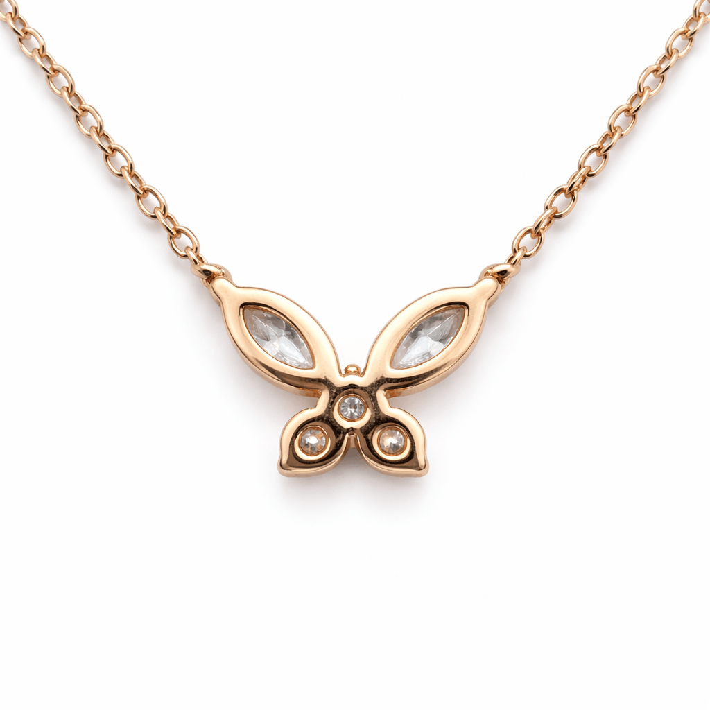Rose Gold Tone Butterfly Pendant Necklace with Sparkling CZ Stones