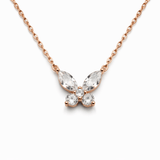 Rose Gold Tone Butterfly Pendant Necklace with Sparkling CZ Stones