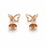 Rose Gold Tone Butterfly Stud Earrings with Pink CZ Stone Accents