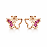 Rose Gold Tone Butterfly Stud Earrings with Pink CZ Stone Accents