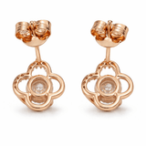Rose Gold Tone Double Heart Stud Earrings with CZ Halo and Solitaire