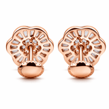 Rose Gold Tone Floral Stud Earrings with CZ Cluster and Radiant Halo Design