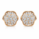 Rose Gold Tone Floral Stud Earrings with CZ Cluster and Radiant Halo Design