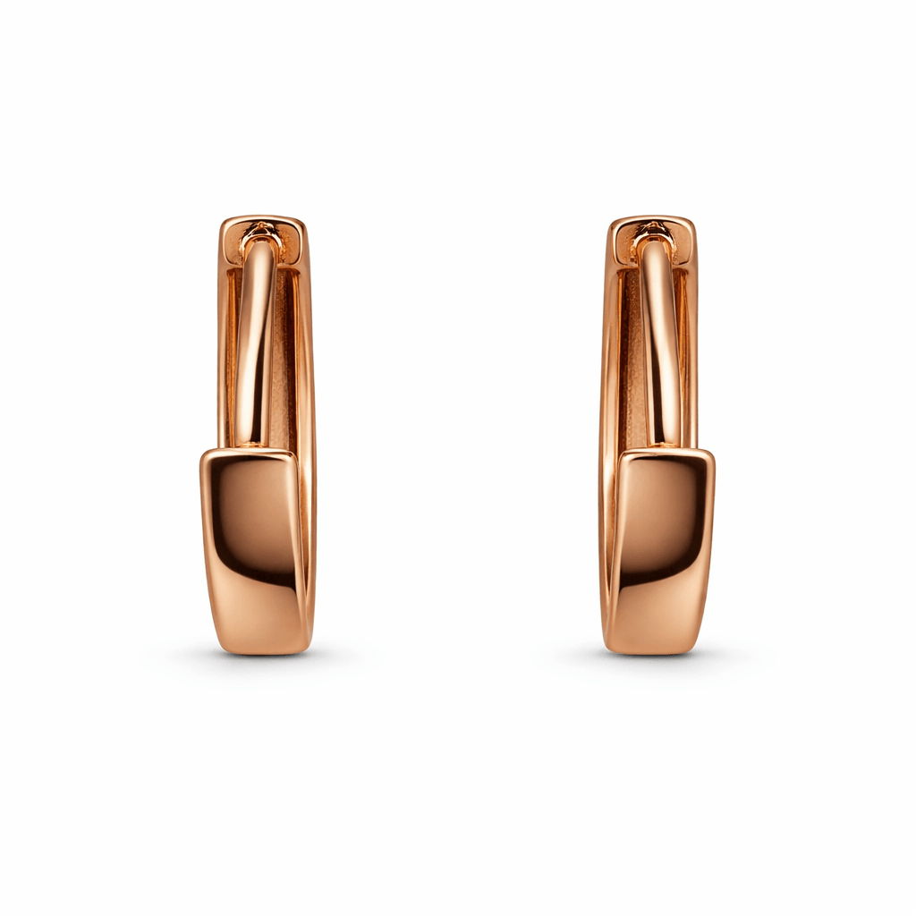 Rose Gold Tone Geometric Hoop Earrings with White Enamel Triangle Design