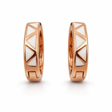 Rose Gold Tone Geometric Hoop Earrings with White Enamel Triangle Design