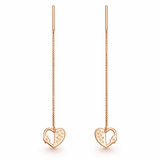 Rose Gold Tone Heart Threader Earrings with CZ Accent and Chain Drop
