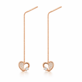 Rose Gold Tone Heart Threader Earrings with CZ Accent and Chain Drop