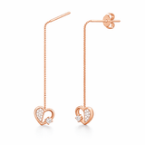 Rose Gold Tone Heart Threader Earrings with CZ Accent and Chain Drop