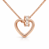 Rose Gold Tone Open Heart Pendant with Baguette Cut CZ Bail