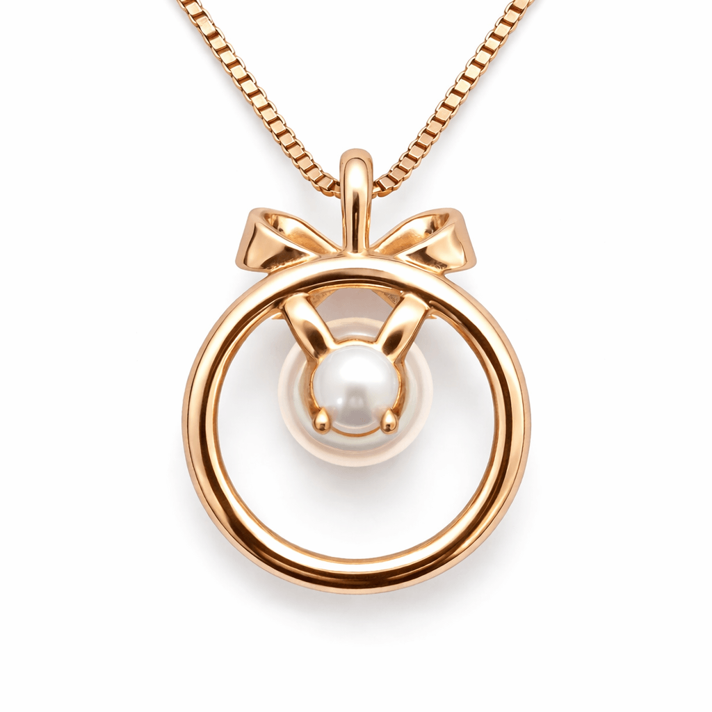 Rose Gold Tone Pearl Drop Pendant Necklace with CZ Halo Ring