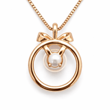 Rose Gold Tone Pearl Drop Pendant Necklace with CZ Halo Ring