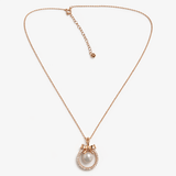 Rose Gold Tone Pearl Drop Pendant Necklace with CZ Halo Ring