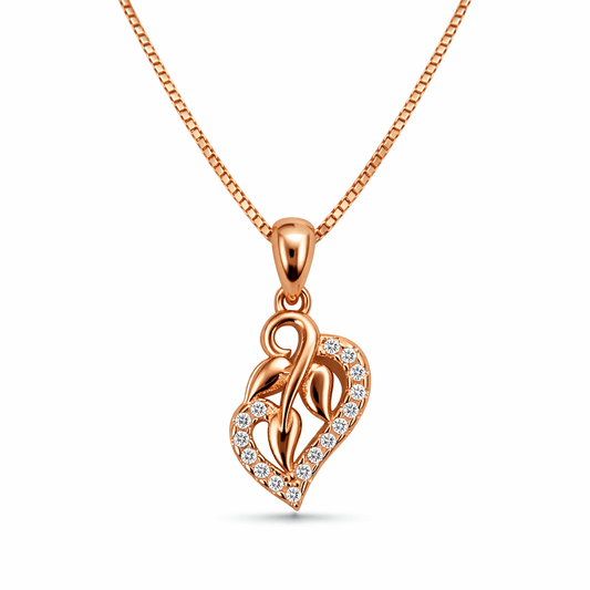 Rose Gold Tone Swan Heart Pendant Necklace with Sparkling Stones