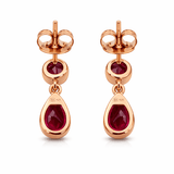 Rose Gold Tone Teardrop Drop Earrings with Ruby Red Stone Accent