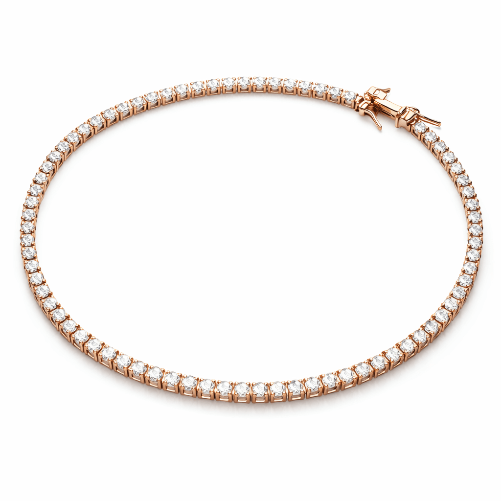 Rose Gold Tone Tennis Anklet with Continuous Sparkling Stone Line