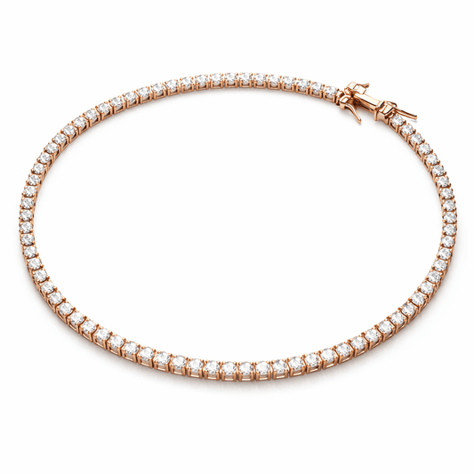 Rose Gold Tone Tennis Anklet with Continuous Sparkling Stone Line