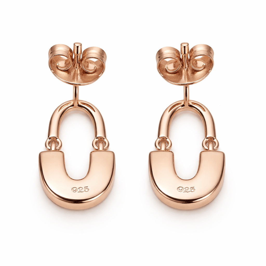 Rose Gold Tone U-Shaped Drop Earrings with Layered Arc Design