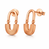 Rose Gold Tone U-Shaped Drop Earrings with Layered Arc Design