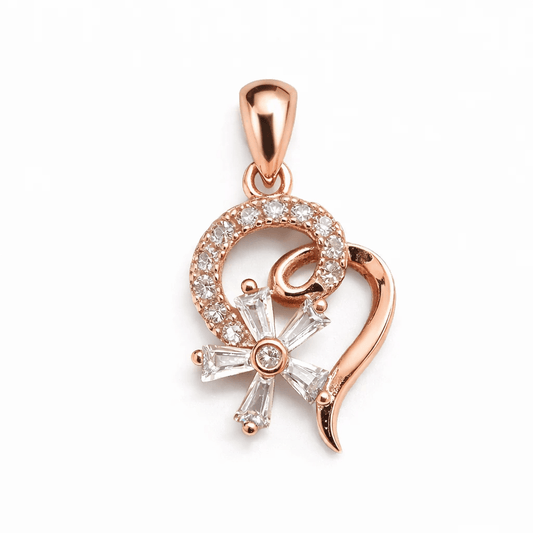 Rose Gold Heart Swirl Pendant Crystal Floral Elegant Designer Jewellery