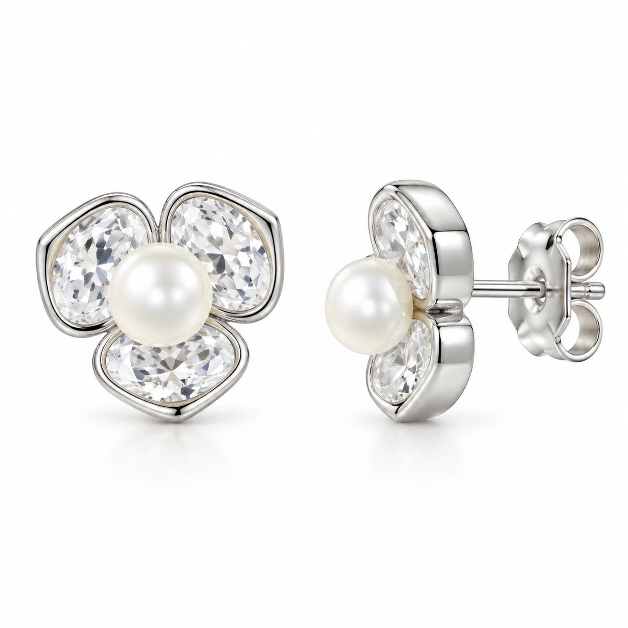 Pearl & Sparkle Flower Stud Earrings