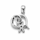 Silver Tone Abstract Heart Pendant with Floral CZ Cluster Design