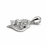 Silver Tone Abstract Heart Pendant with Floral CZ Cluster Design