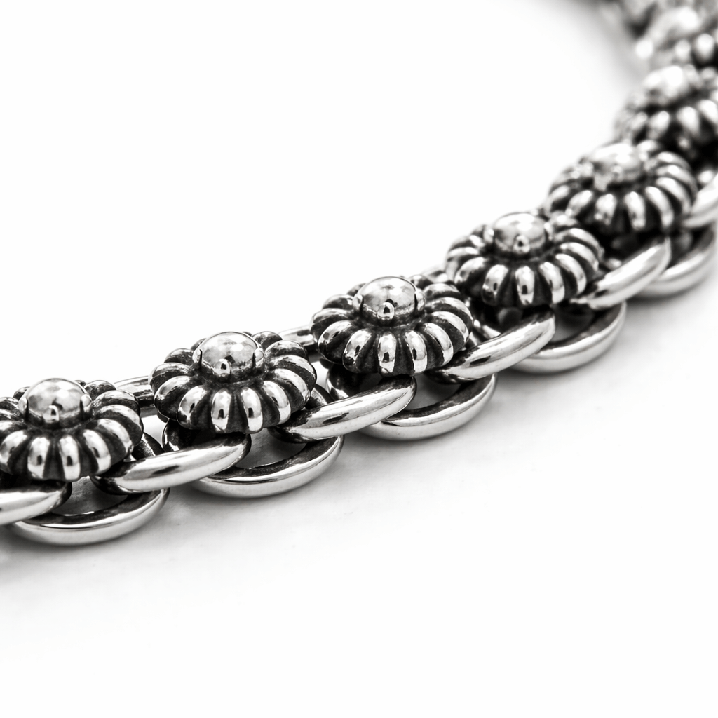 Silver Tone Adjustable Chain Bracelet with Textured Link Statement Design