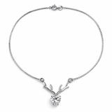 Silver Tone Antler Heart Pendant Necklace with Sparkling CZ Stone