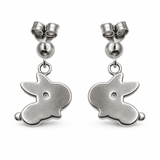 Silver Tone Bunny Drop Earrings with Pink Enamel Cute Animal Design
