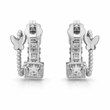 Silver Tone Butterfly Hoop Earrings with Square CZ Stones and Beaded Detail