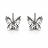 Silver Tone Butterfly Stud Earrings with Blue Enamel Wings and CZ Accents