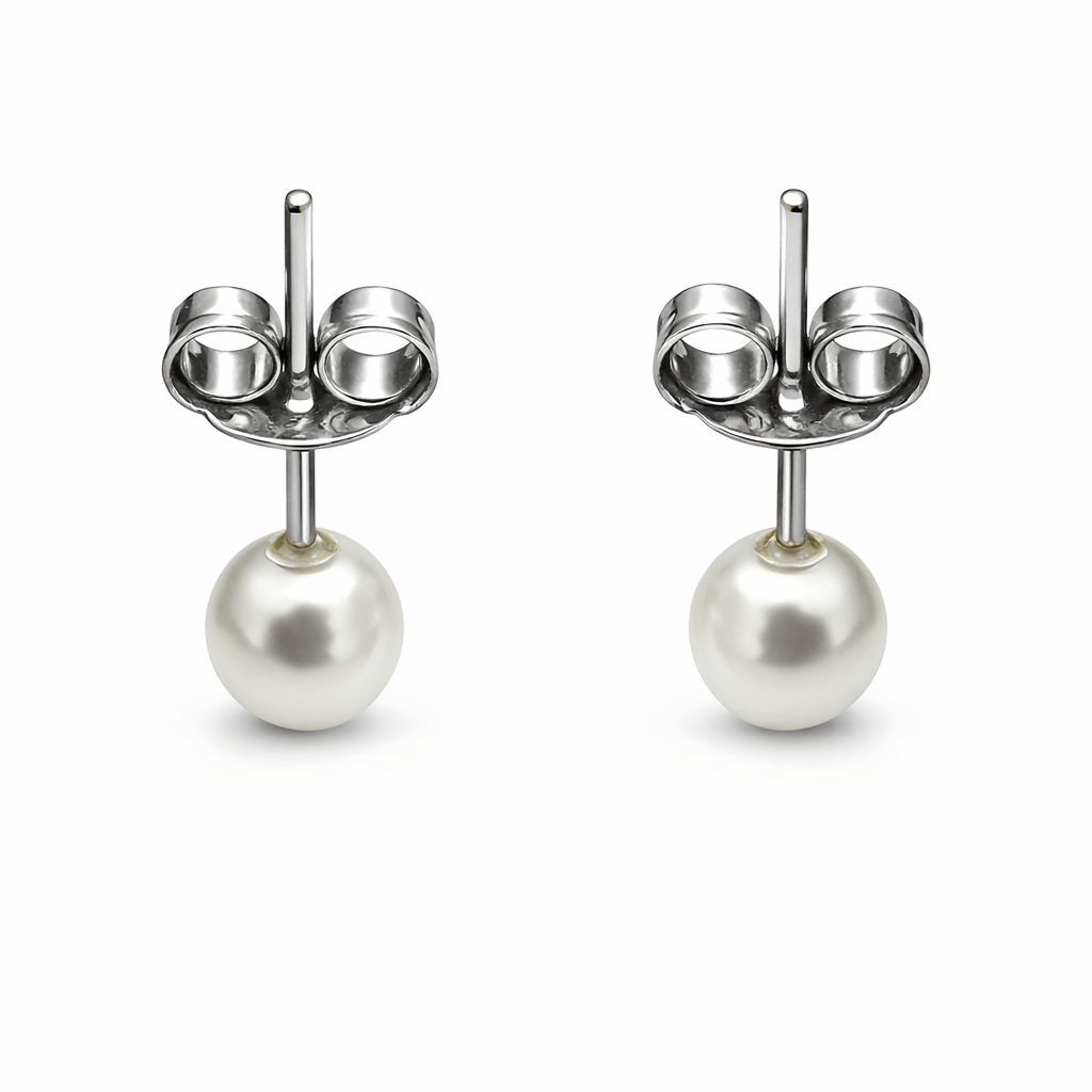Silver Tone Classic Pearl Stud Earrings with Minimal Elegant Designs