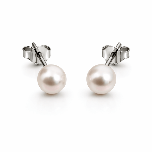 Silver Tone Classic Pearl Stud Earrings with Minimal Elegant Designs