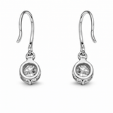 Silver Tone Drop Earrings with Round CZ Dangle and Hook Design