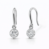 Silver Tone Drop Earrings with Round CZ Dangle and Hook Design