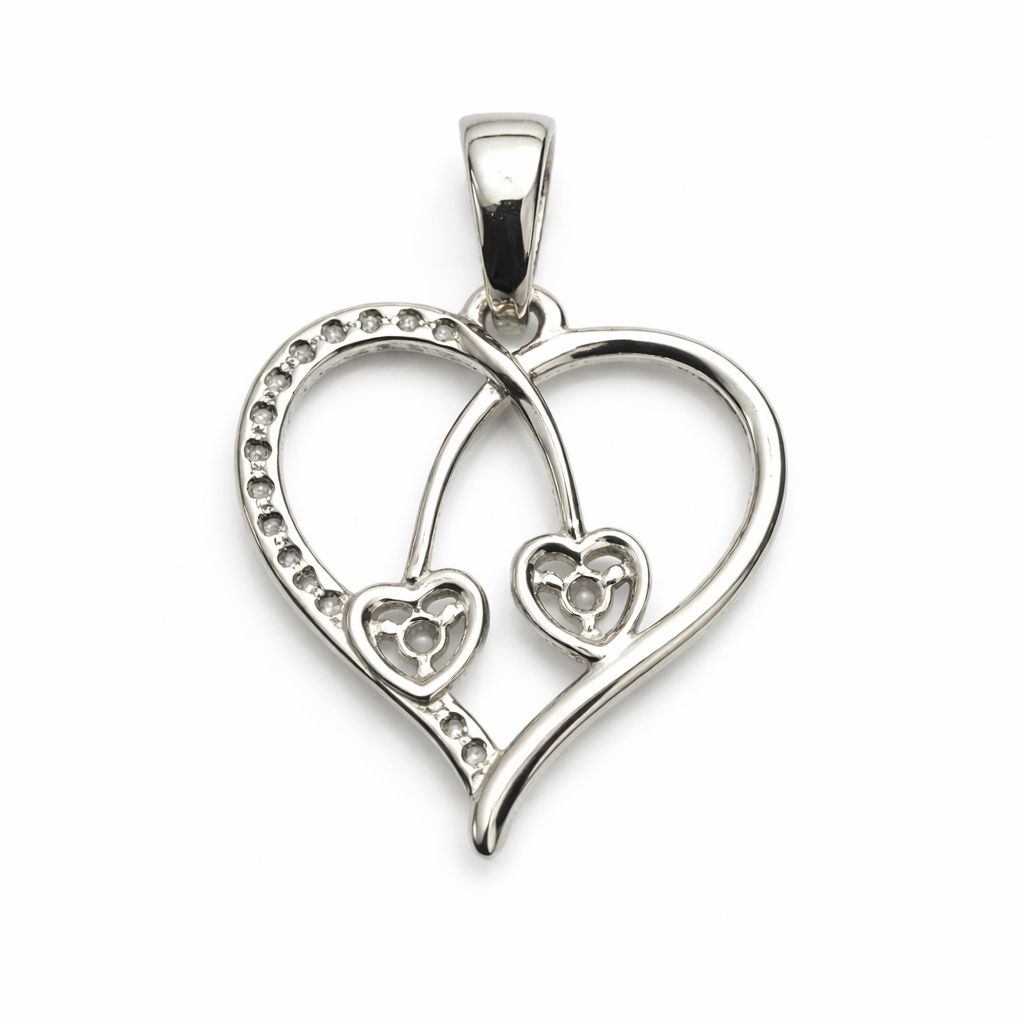Silver Tone Dual Heart CZ Pendant with Interlinked Romantic Sparkle Design