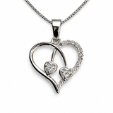 Silver Tone Dual Heart CZ Pendant with Interlinked Romantic Sparkle Design